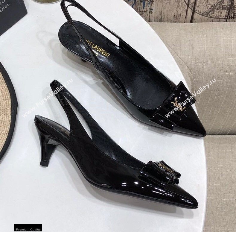 Saint Laurent Heel 5.5cm Anais Slingback Bow Pumps Patent Black (modeng-20122952)