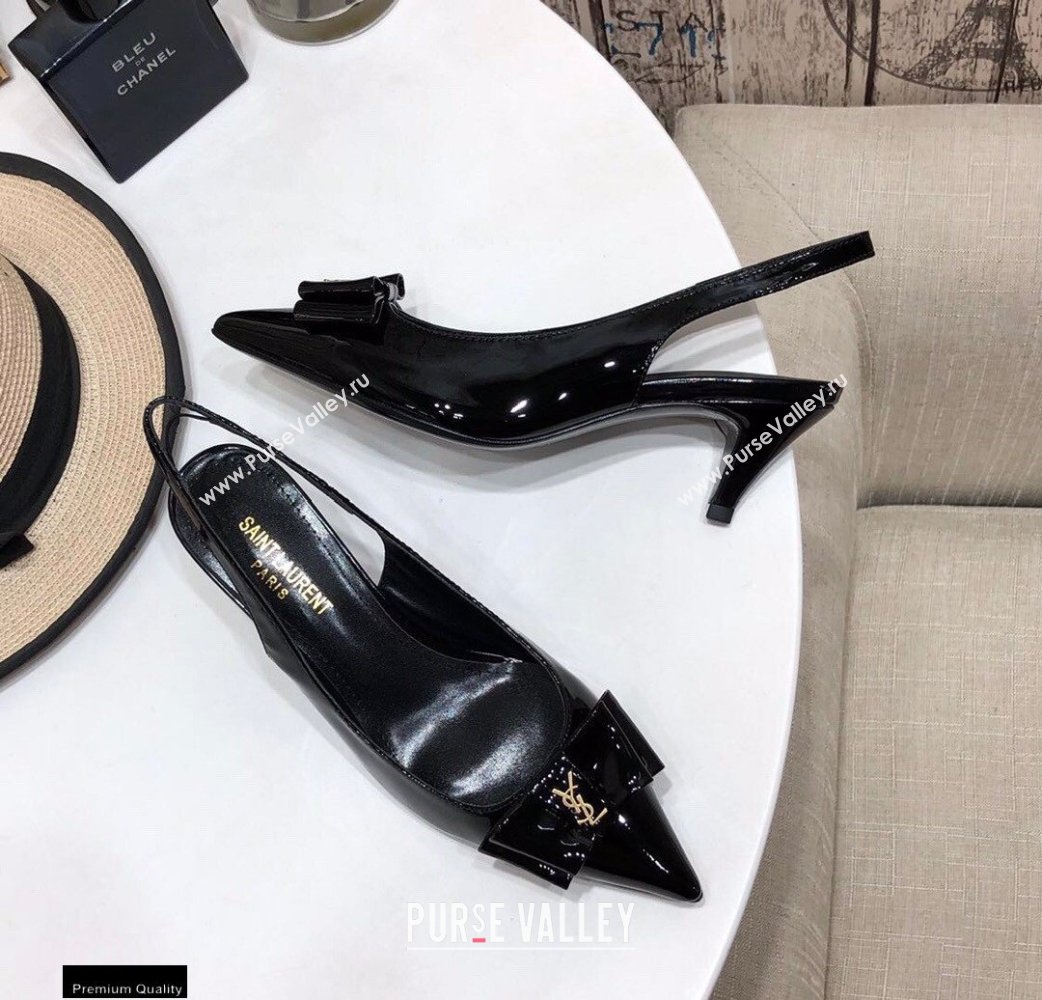 Saint Laurent Heel 5.5cm Anais Slingback Bow Pumps Patent Black (modeng-20122952)