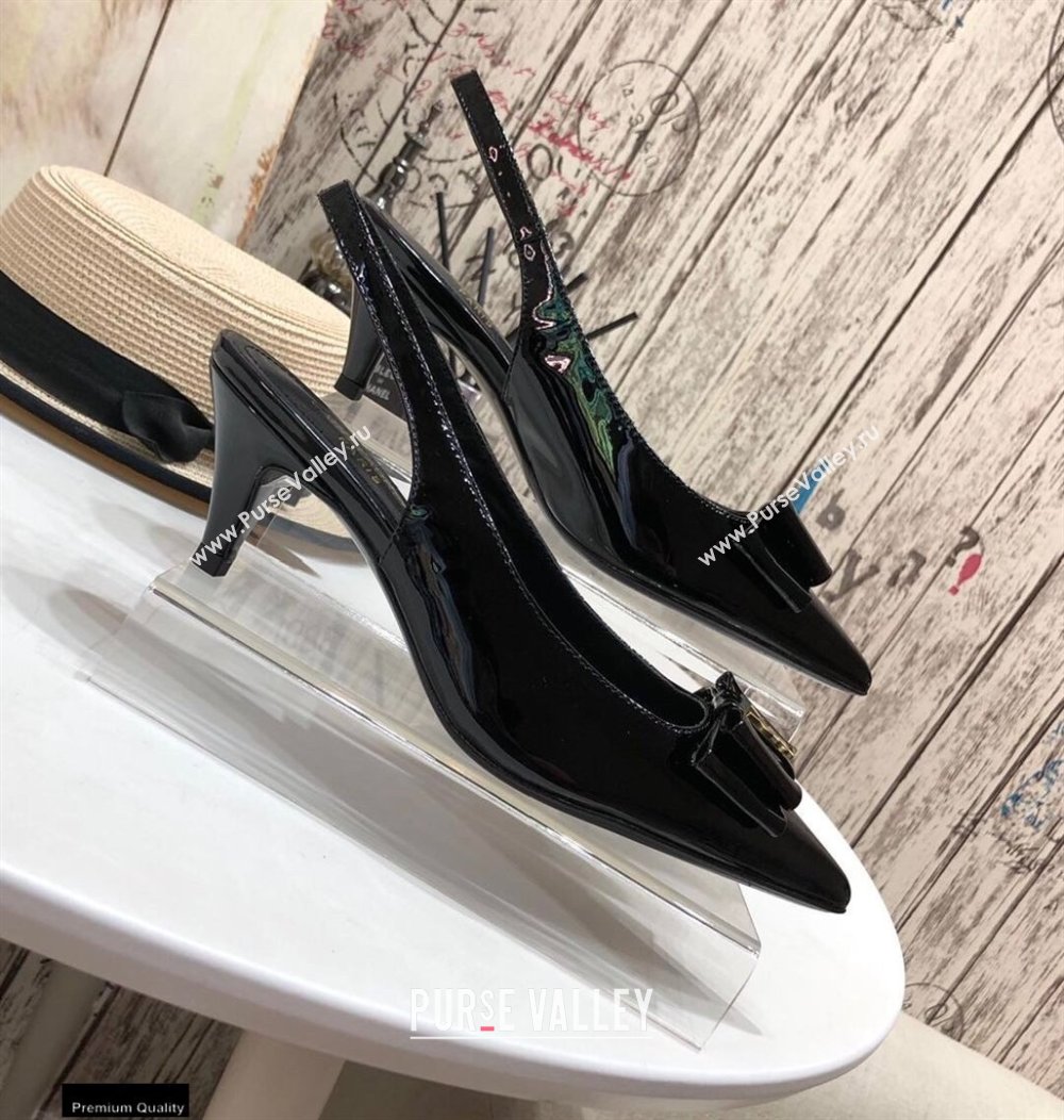 Saint Laurent Heel 5.5cm Anais Slingback Bow Pumps Patent Black (modeng-20122952)