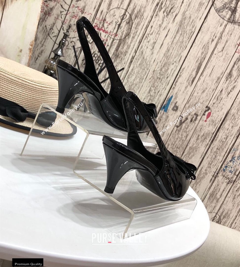 Saint Laurent Heel 5.5cm Anais Slingback Bow Pumps Patent Black (modeng-20122952)