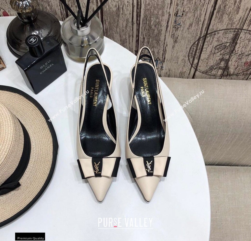 Saint Laurent Heel 5.5cm Anais Slingback Bow Pumps Creamy (modeng-20122953)