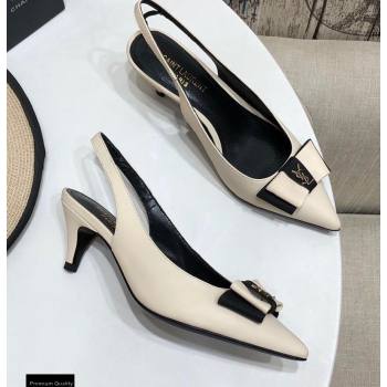 Saint Laurent Heel 5.5cm Anais Slingback Bow Pumps Creamy (modeng-20122953)