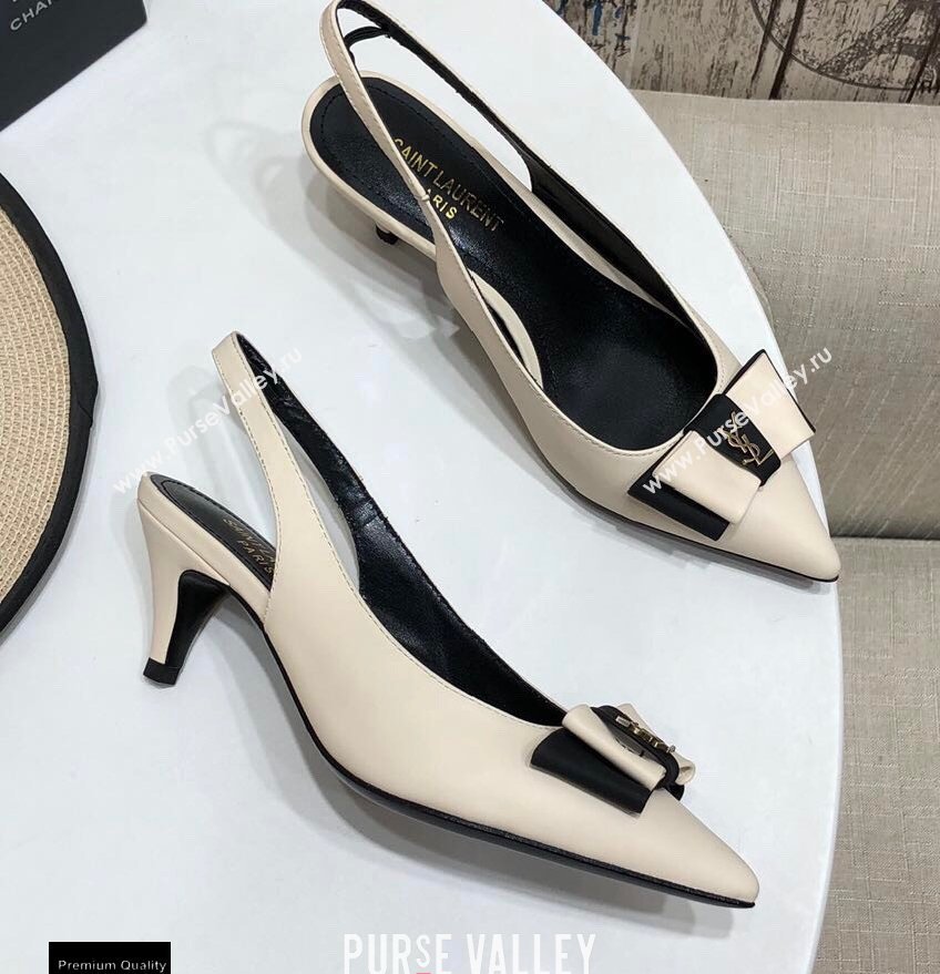 Saint Laurent Heel 5.5cm Anais Slingback Bow Pumps Creamy (modeng-20122953)