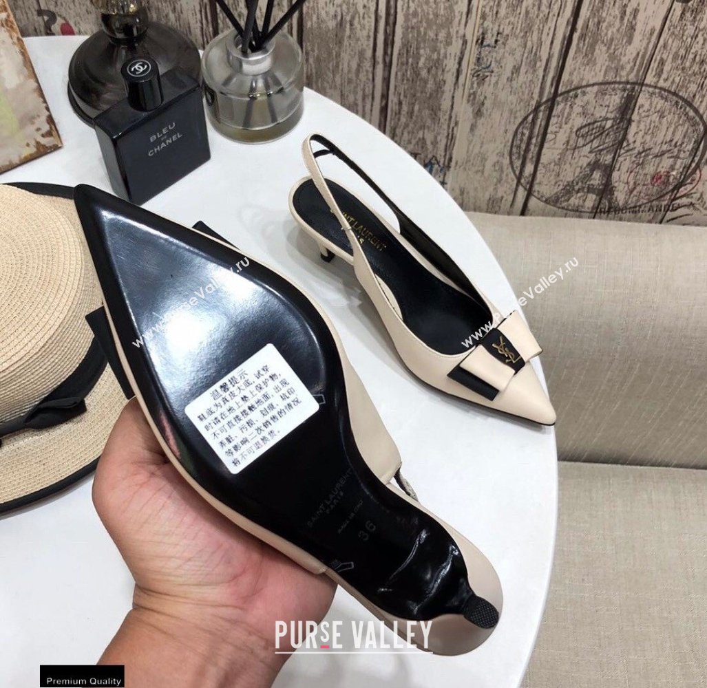 Saint Laurent Heel 5.5cm Anais Slingback Bow Pumps Creamy (modeng-20122953)