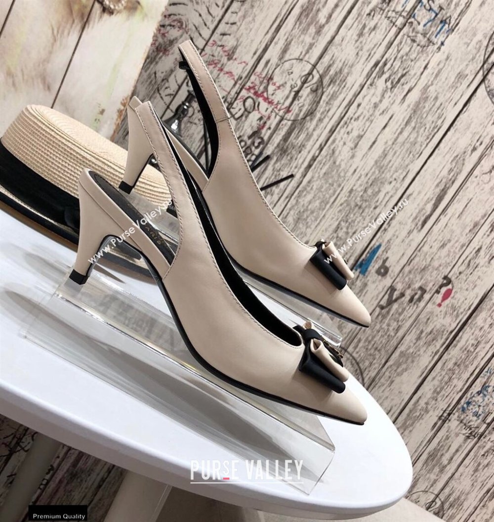 Saint Laurent Heel 5.5cm Anais Slingback Bow Pumps Creamy (modeng-20122953)