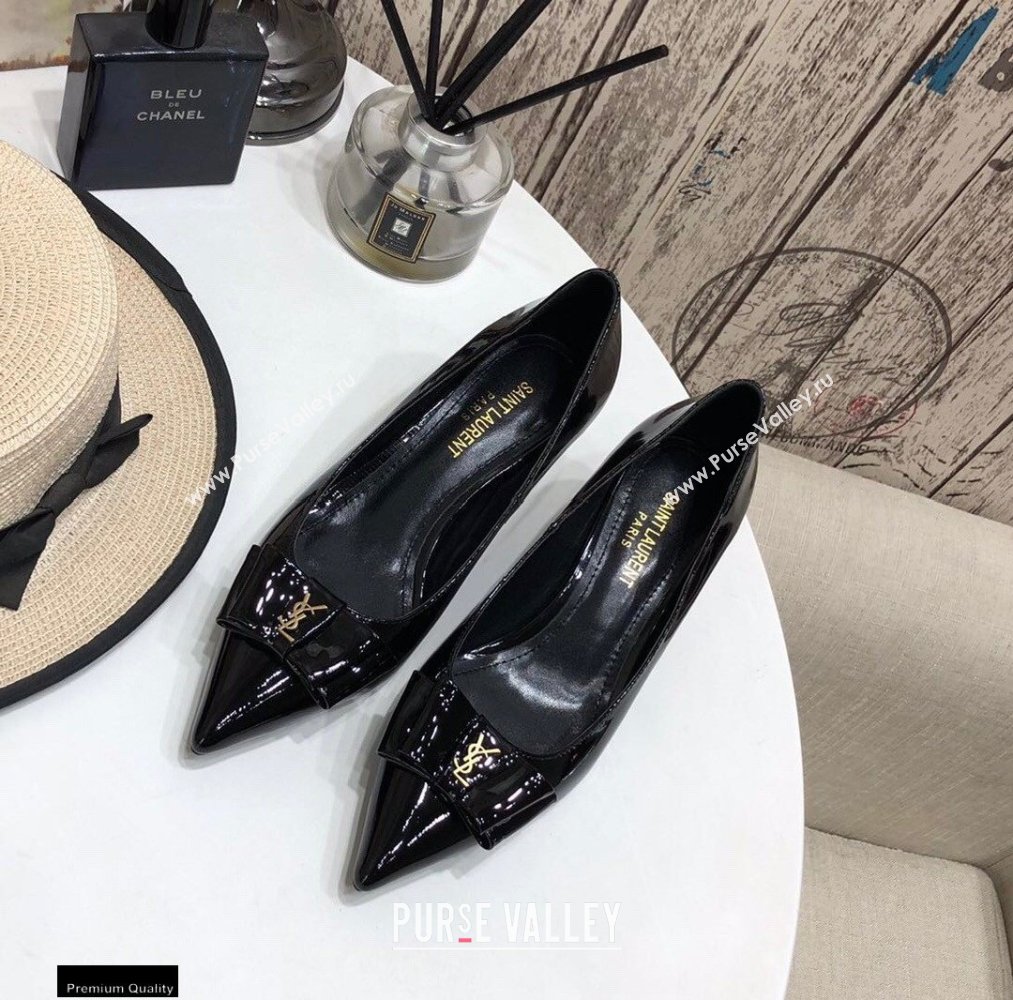 Saint Laurent Heel 5.5cm Anais Bow Pumps Patent Black (modeng-20122949)