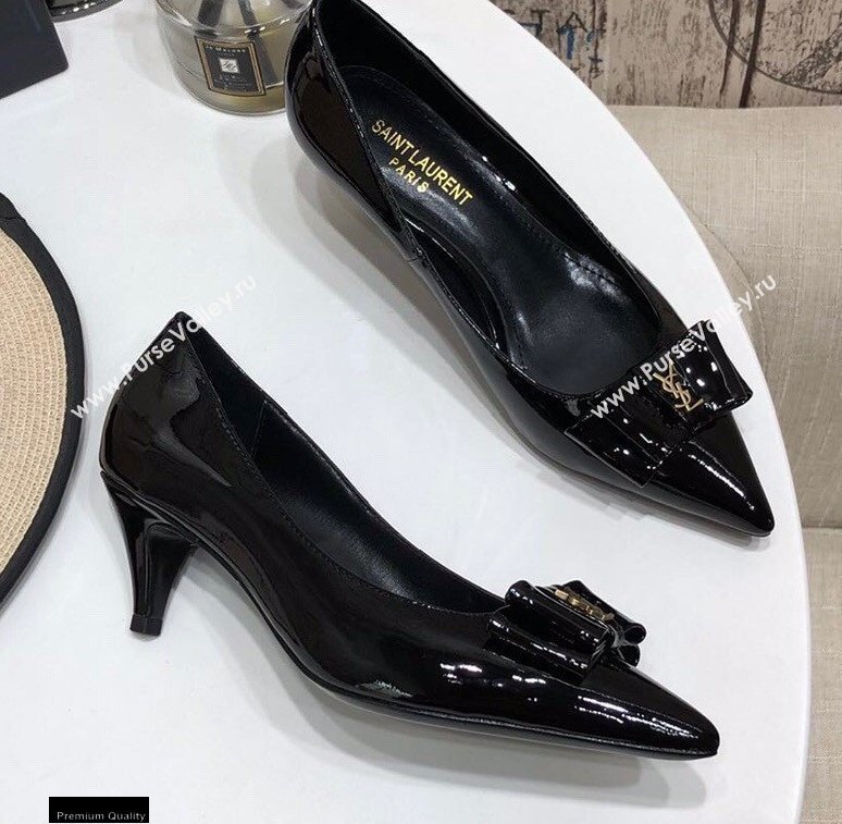 Saint Laurent Heel 5.5cm Anais Bow Pumps Patent Black (modeng-20122949)