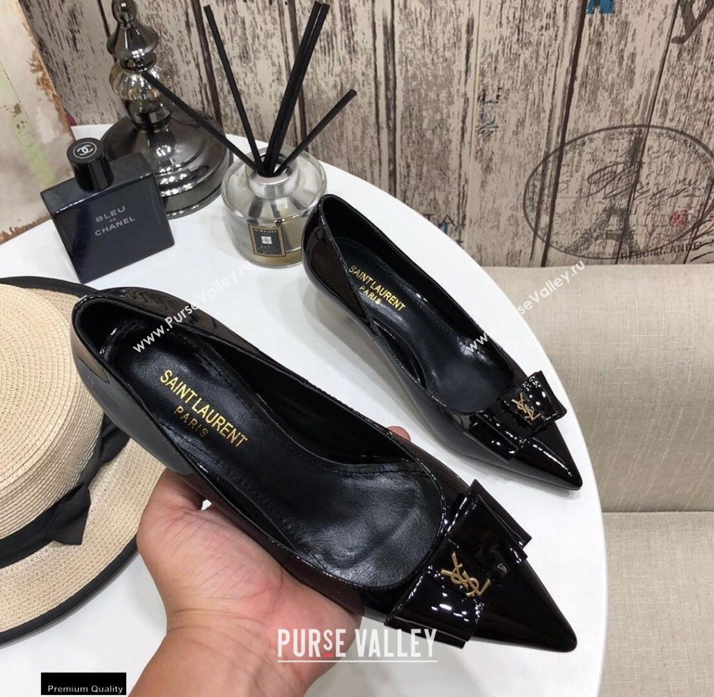 Saint Laurent Heel 5.5cm Anais Bow Pumps Patent Black (modeng-20122949)