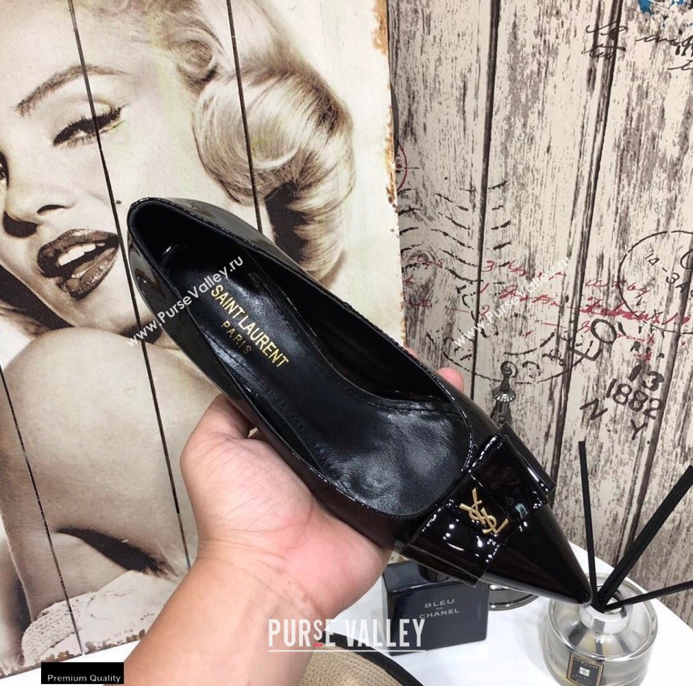 Saint Laurent Heel 5.5cm Anais Bow Pumps Patent Black (modeng-20122949)