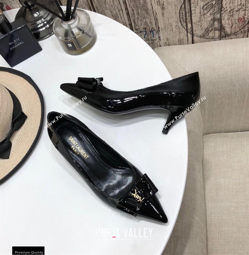 Saint Laurent Heel 5.5cm Anais Bow Pumps Patent Black (modeng-20122949)