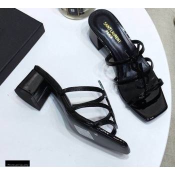 Saint Laurent Heel 5cm Cassandra Mules Patent Black with Monogram YSL Logo (modeng-20122955)