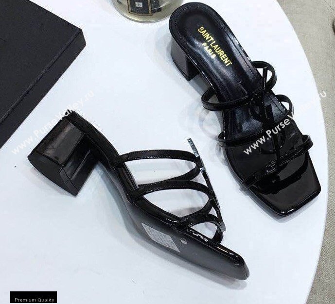 Saint Laurent Heel 5cm Cassandra Mules Patent Black with Monogram YSL Logo (modeng-20122955)