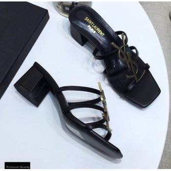 Saint Laurent Heel 5cm Cassandra Mules Black with Monogram YSL Logo (modeng-20122957)