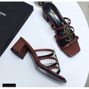 Saint Laurent Heel 5cm Cassandra Mules Brown with Monogram YSL Logo (modeng-20122959)