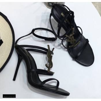 Saint Laurent Cassandra Sandals Black with Monogram YSL Logo Heel 10.5cm (modeng-20122932)