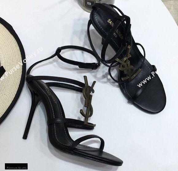 Saint Laurent Cassandra Sandals Black with Monogram YSL Logo Heel 10.5cm (modeng-20122932)