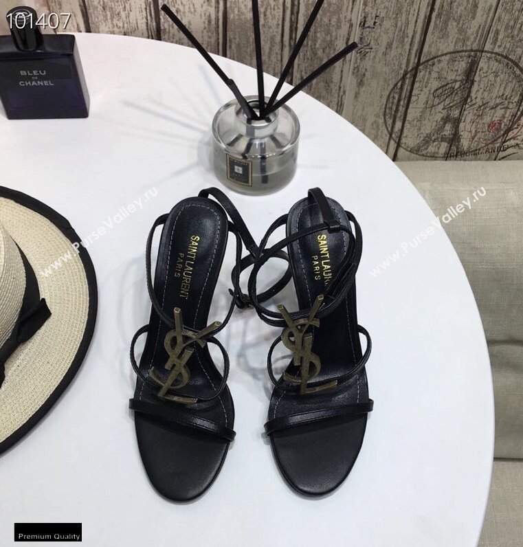 Saint Laurent Cassandra Sandals Black with Monogram YSL Logo Heel 10.5cm (modeng-20122932)