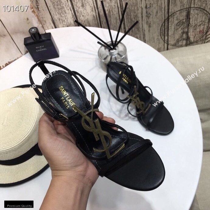 Saint Laurent Cassandra Sandals Black with Monogram YSL Logo Heel 10.5cm (modeng-20122932)