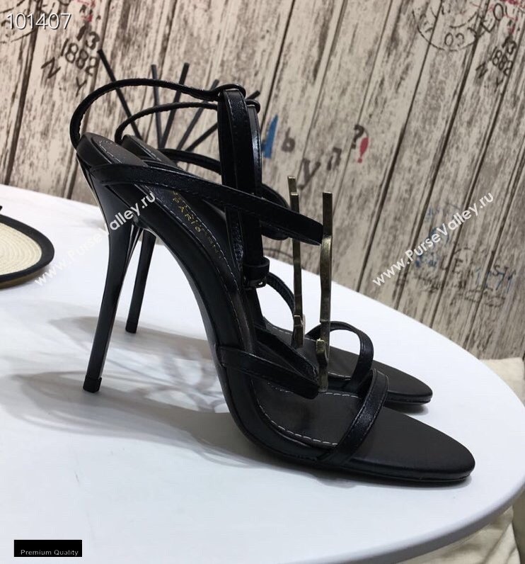 Saint Laurent Cassandra Sandals Black with Monogram YSL Logo Heel 10.5cm (modeng-20122932)