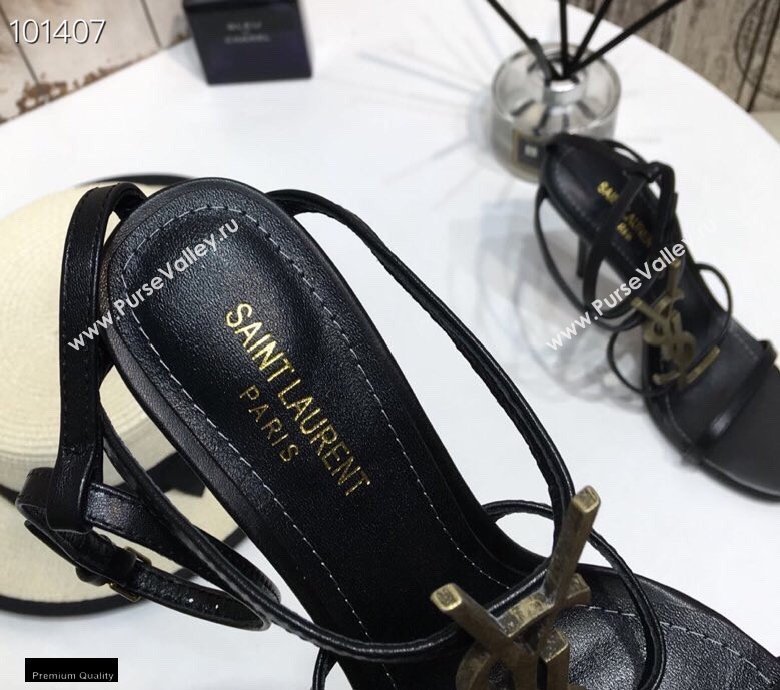 Saint Laurent Cassandra Sandals Black with Monogram YSL Logo Heel 10.5cm (modeng-20122932)