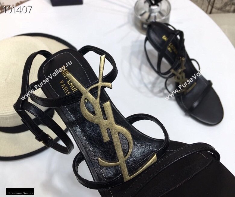 Saint Laurent Cassandra Sandals Black with Monogram YSL Logo Heel 10.5cm (modeng-20122932)