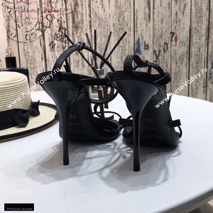 Saint Laurent Cassandra Sandals Black with Monogram YSL Logo Heel 10.5cm (modeng-20122932)