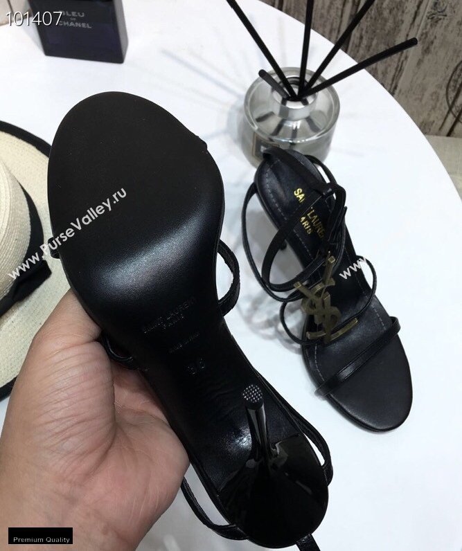 Saint Laurent Cassandra Sandals Black with Monogram YSL Logo Heel 10.5cm (modeng-20122932)