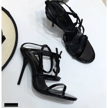 Saint Laurent Cassandra Sandals Patent Black with Monogram YSL Logo Heel 10.5cm (modeng-20122930)