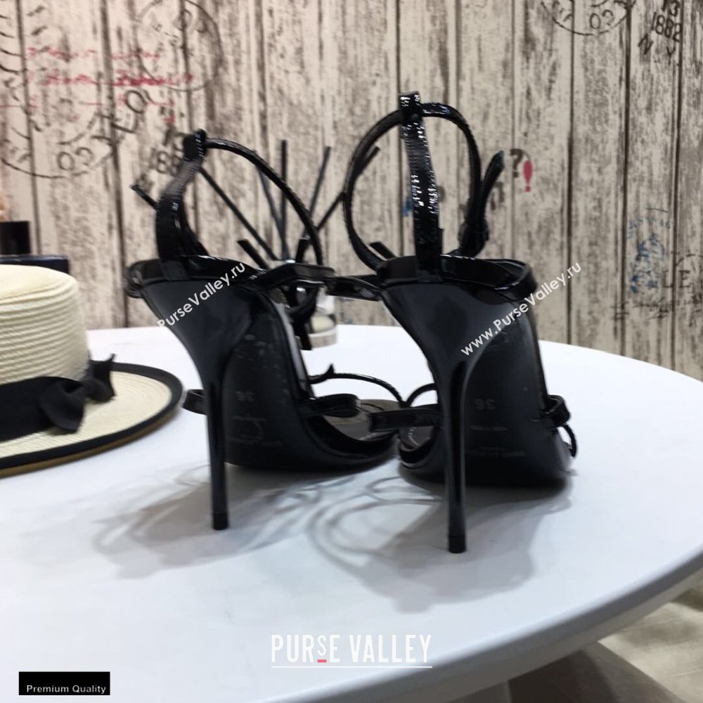 Saint Laurent Cassandra Sandals Patent Black with Monogram YSL Logo Heel 10.5cm (modeng-20122930)