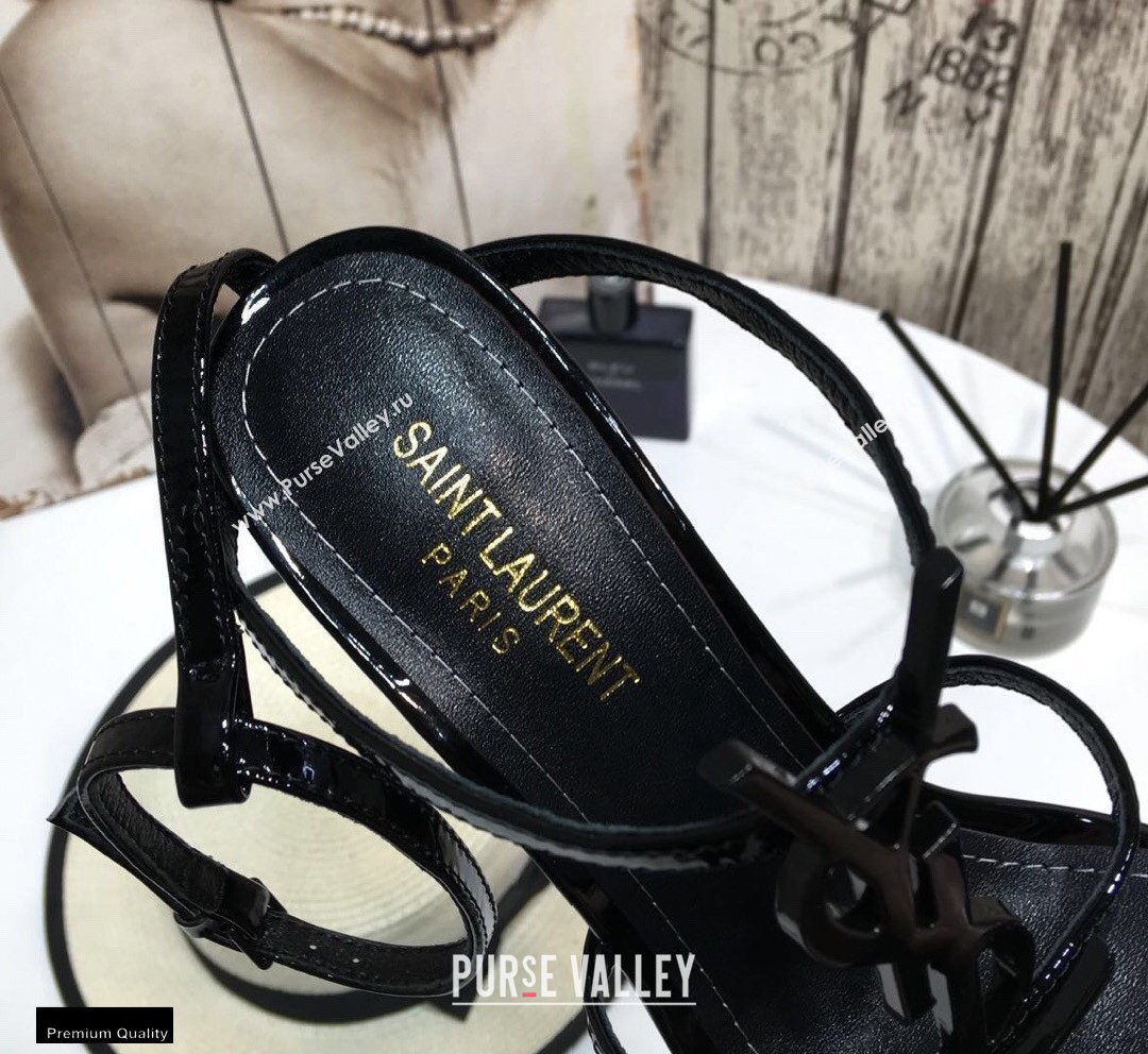 Saint Laurent Cassandra Sandals Patent Black with Monogram YSL Logo Heel 10.5cm (modeng-20122930)