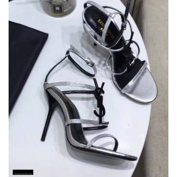 Saint Laurent Cassandra Sandals Silver with Monogram YSL Logo Heel 10.5cm (modeng-20122934)