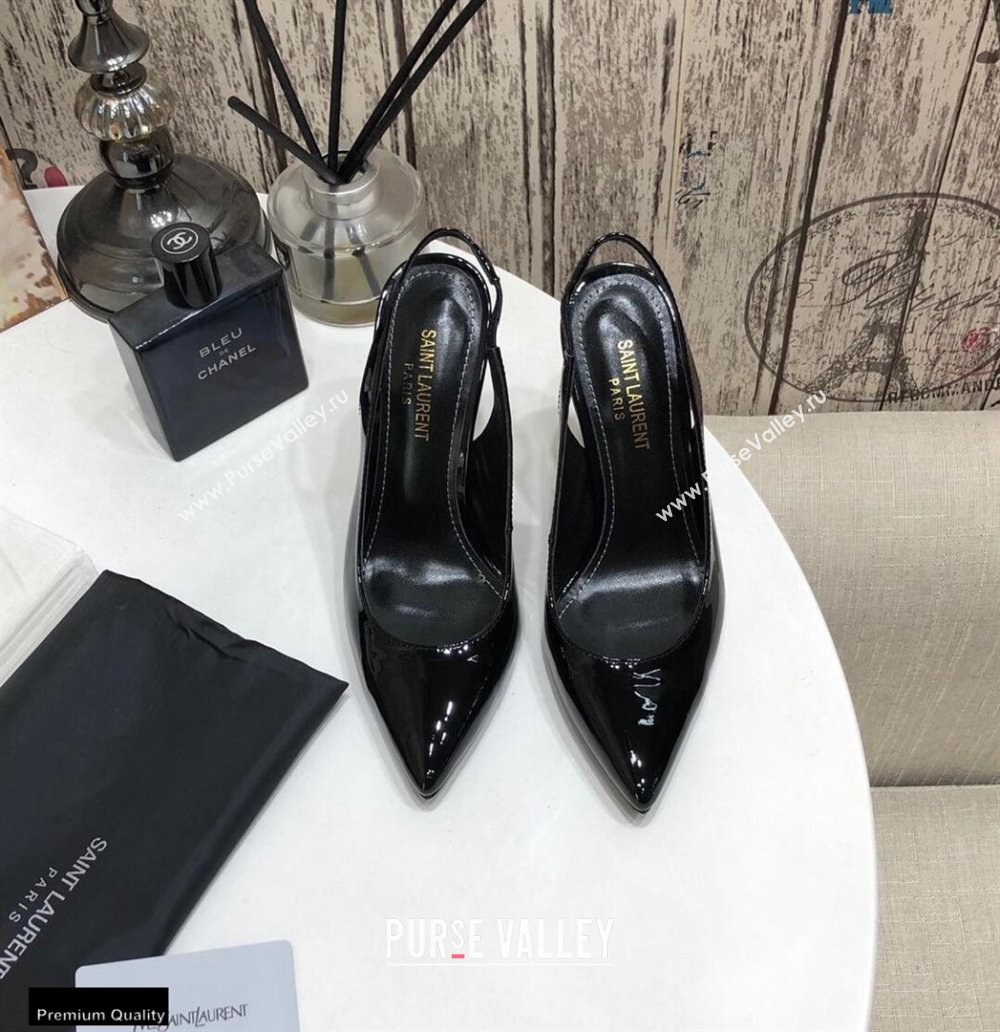 Saint Laurent Opyum Slingback Pumps Patent Black with Gold Interlocking YSL Logo Heel 11cm (modeng-20122925)
