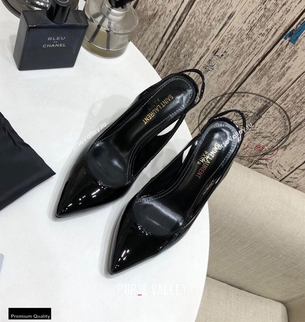 Saint Laurent Opyum Slingback Pumps Patent Black with Gold Interlocking YSL Logo Heel 11cm (modeng-20122925)