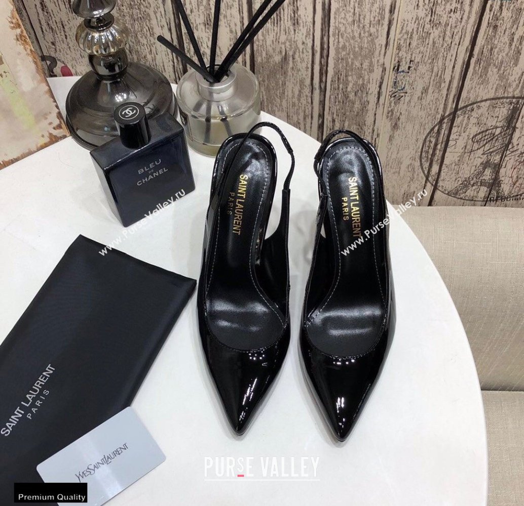 Saint Laurent Opyum Slingback Pumps Patent Black with Black Interlocking YSL Logo Heel 11cm (modeng-20122924)