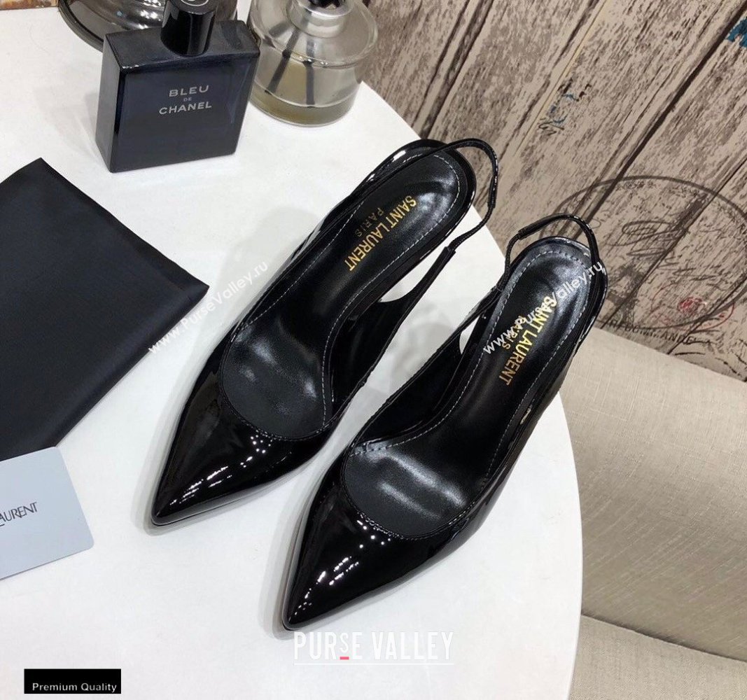 Saint Laurent Opyum Slingback Pumps Patent Black with Black Interlocking YSL Logo Heel 11cm (modeng-20122924)