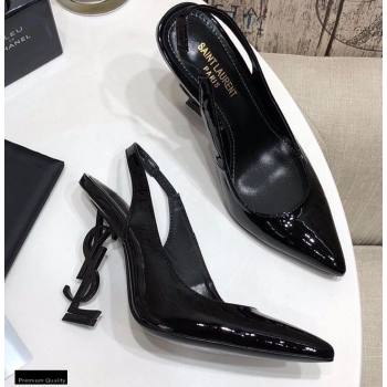 Saint Laurent Opyum Slingback Pumps Patent Black with Black Interlocking YSL Logo Heel 11cm (modeng-20122924)