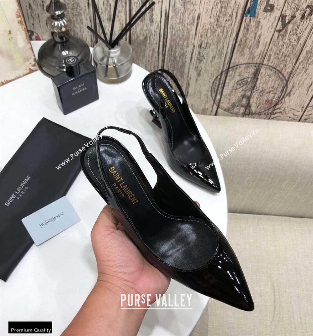 Saint Laurent Opyum Slingback Pumps Patent Black with Black Interlocking YSL Logo Heel 11cm (modeng-20122924)