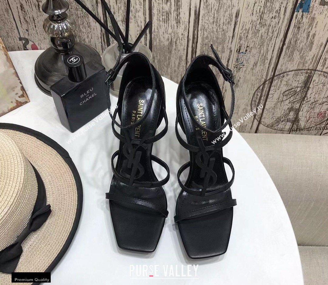 Saint Laurent Cassandra Platform Sandals Black with Black Monogram YSL Logo Heel 11cm (modeng-20122937)