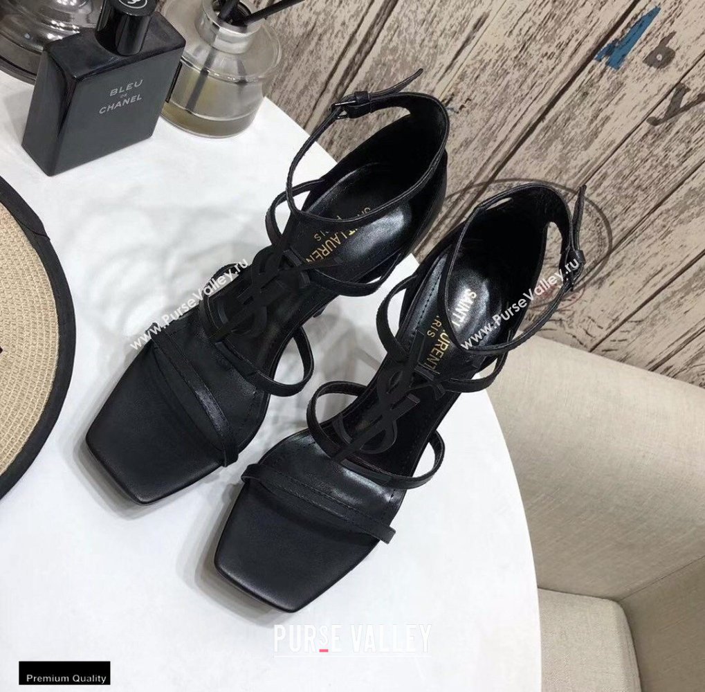 Saint Laurent Cassandra Platform Sandals Black with Black Monogram YSL Logo Heel 11cm (modeng-20122937)