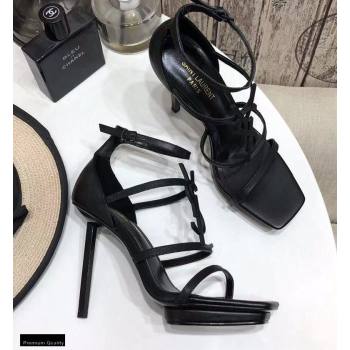 Saint Laurent Cassandra Platform Sandals Black with Black Monogram YSL Logo Heel 11cm (modeng-20122937)