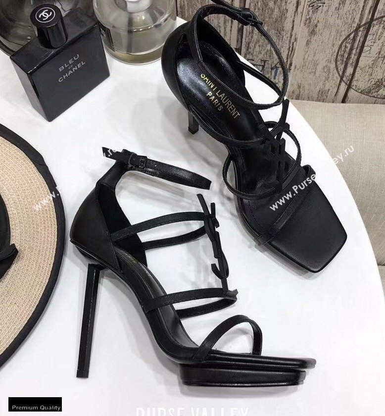 Saint Laurent Cassandra Platform Sandals Black with Black Monogram YSL Logo Heel 11cm (modeng-20122937)