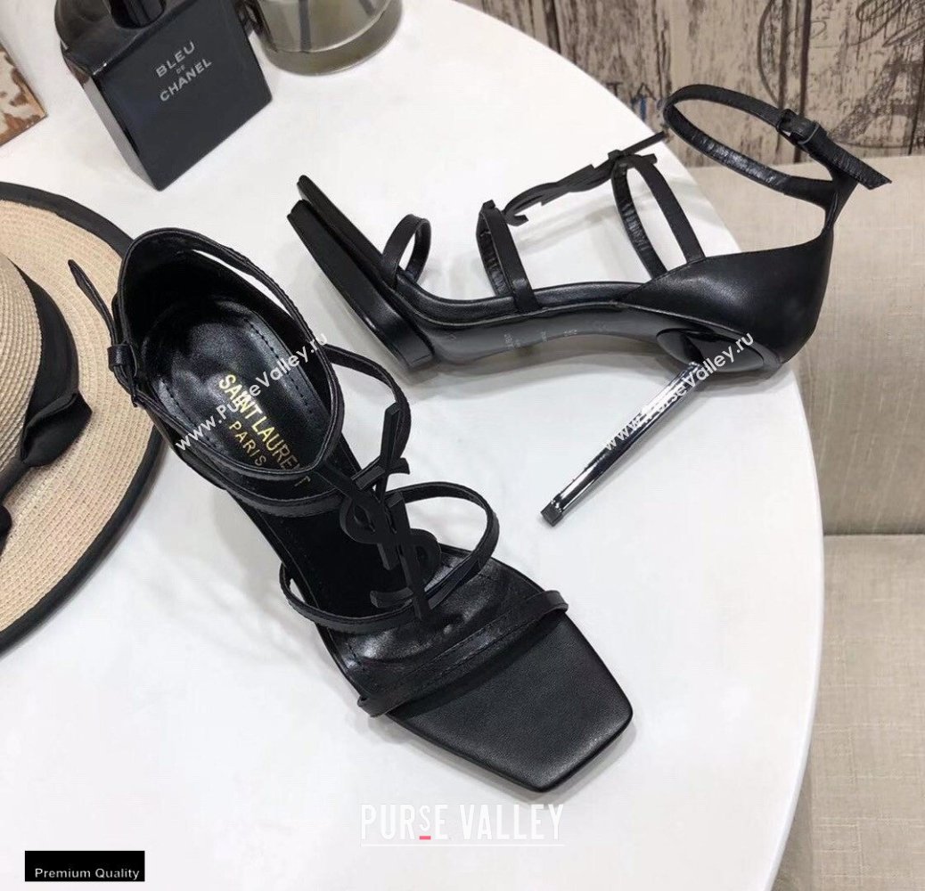 Saint Laurent Cassandra Platform Sandals Black with Black Monogram YSL Logo Heel 11cm (modeng-20122937)