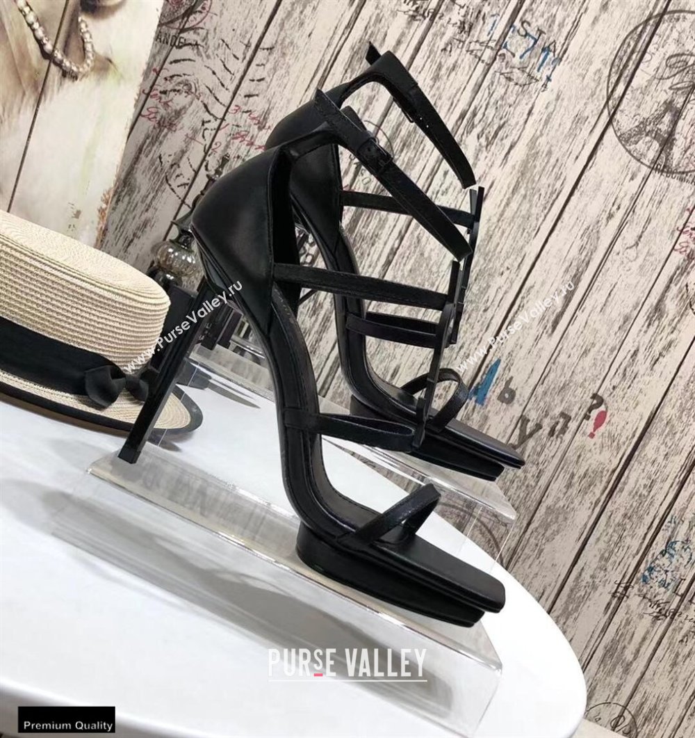 Saint Laurent Cassandra Platform Sandals Black with Black Monogram YSL Logo Heel 11cm (modeng-20122937)