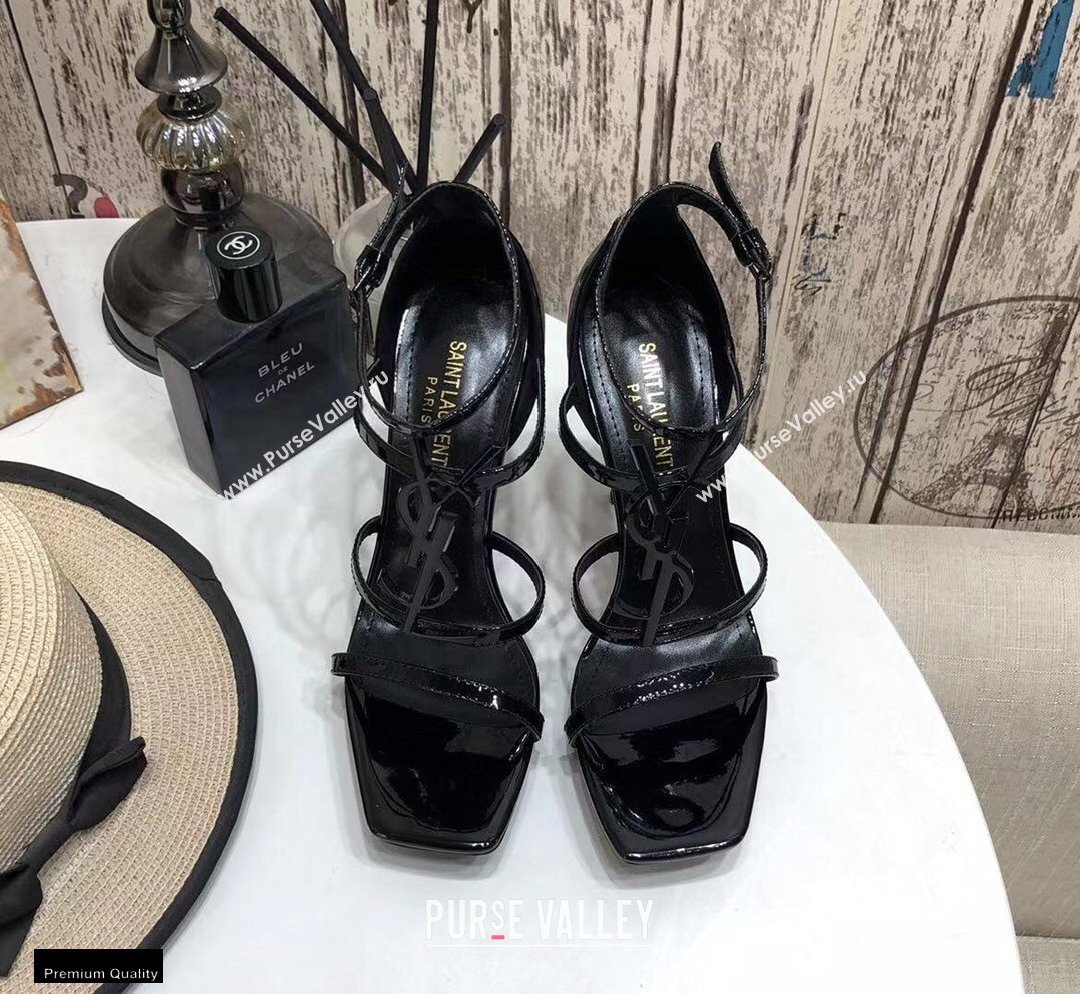 Saint Laurent Cassandra Platform Sandals Patent Black with Monogram YSL Logo Heel 11cm (modeng-20122936)