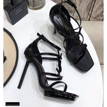 Saint Laurent Cassandra Platform Sandals Patent Black with Monogram YSL Logo Heel 11cm (modeng-20122936)