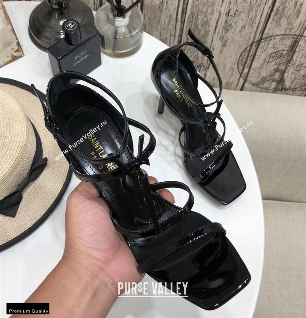 Saint Laurent Cassandra Platform Sandals Patent Black with Monogram YSL Logo Heel 11cm (modeng-20122936)