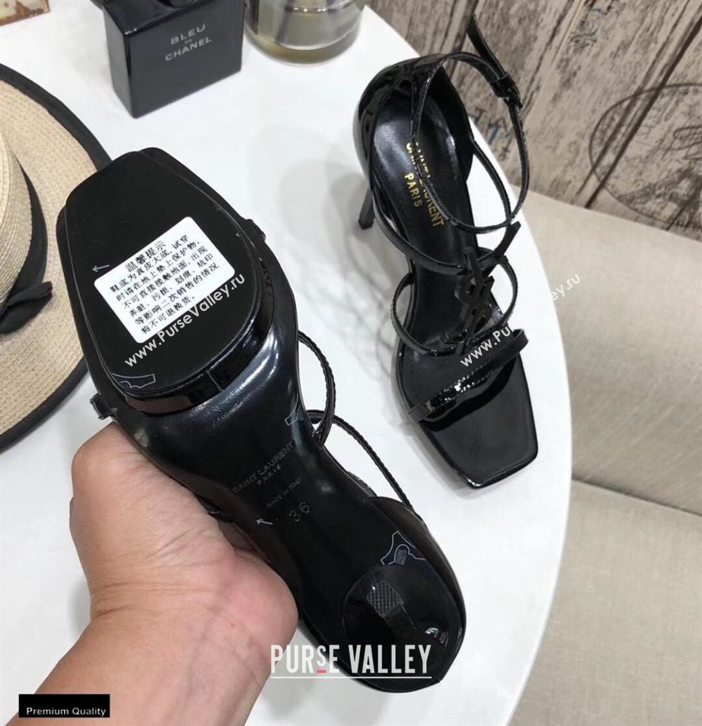 Saint Laurent Cassandra Platform Sandals Patent Black with Monogram YSL Logo Heel 11cm (modeng-20122936)