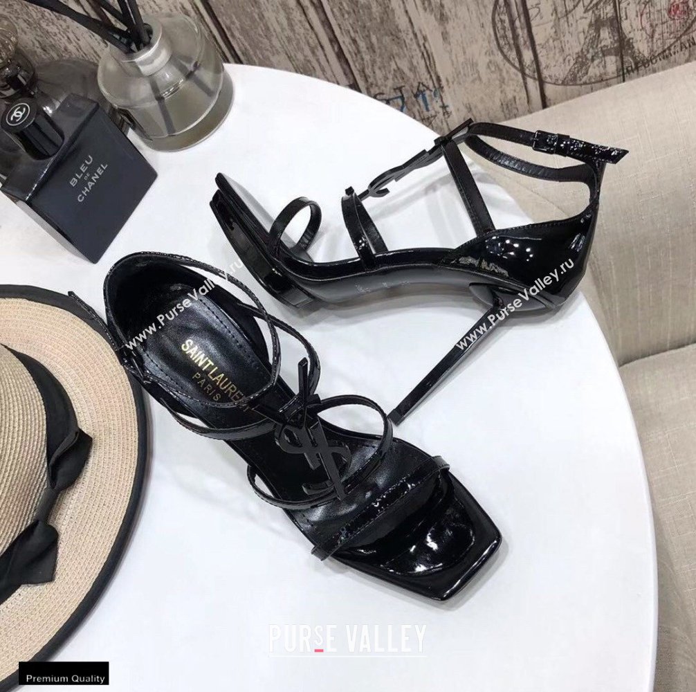 Saint Laurent Cassandra Platform Sandals Patent Black with Monogram YSL Logo Heel 11cm (modeng-20122936)