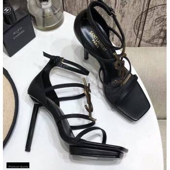 Saint Laurent Cassandra Platform Sandals Black with Gold Monogram YSL Logo Heel 11cm (modeng-20122938)