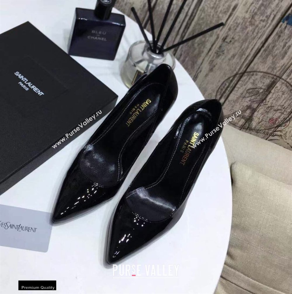 Saint Laurent Opyum Pumps Patent Black with Blue Interlocking YSL Logo Heel 11cm (modeng-20122919)